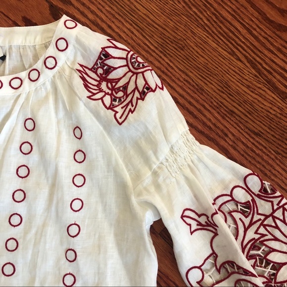 Anthropology Embroidered Beautiful Linen Blouse XS - Picture 6 of 8